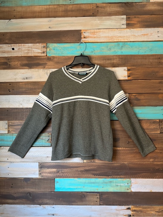 Hipwear Sweaters - Vintage Hipwear Olive Green Striped V-Neck Sweater Y2K Skater Grunge |Size L